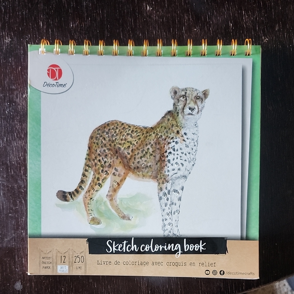 Green Sketch Coloring Book with Cheetah Cover